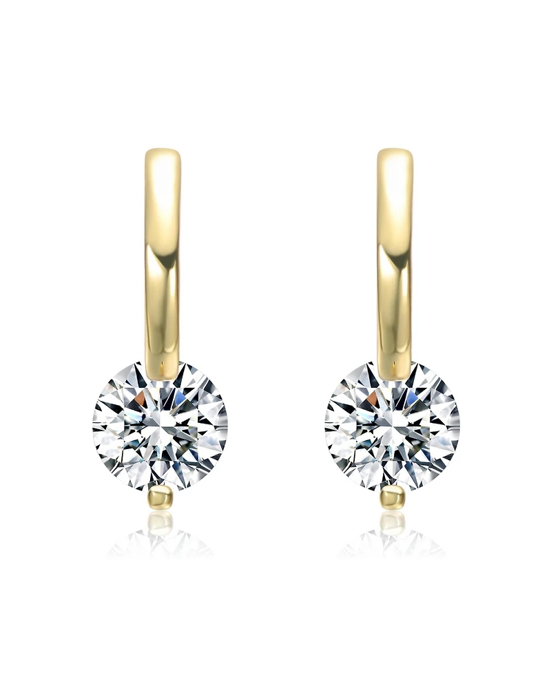 Genevive 14K Gold Plating or White Gold Plating Clear Moissanite Drop Hoop Earrings