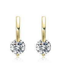 Genevive 14K Gold Plating or White Gold Plating Clear Moissanite Drop Hoop Earrings