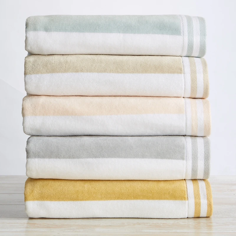 Linery & Co. 100% Cotton Velour Cabana Stripe Beach Towel, 4 Pack - 30" x 60"