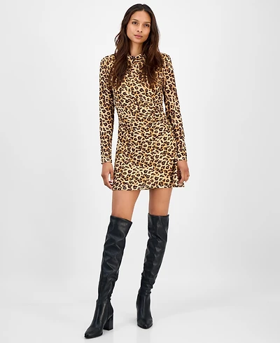 Bar Iii Women's Leopard-Print Mock-Neck Mini Dress, Macy's Exclusive