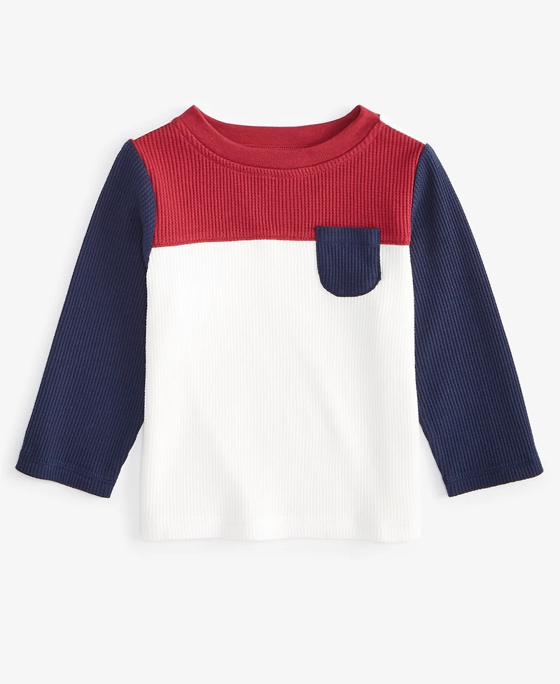 First Impressions Baby Boys Long-Sleeve Waffle Colorblocked T-Shirt