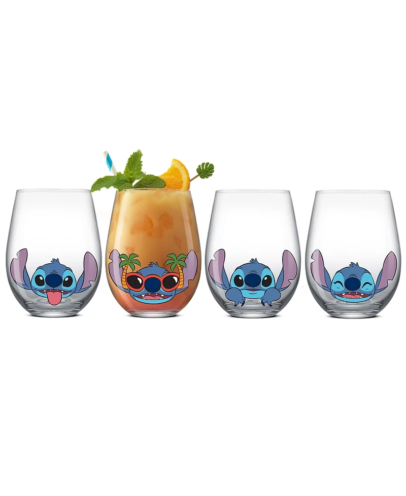JoyJolt Lilo Stitch Silly Sips Stemless Drinking Glasses, Set of 4