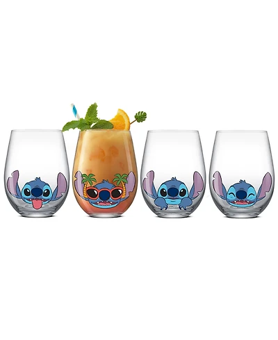 JoyJolt Lilo Stitch Silly Sips Stemless Drinking Glasses, Set of 4