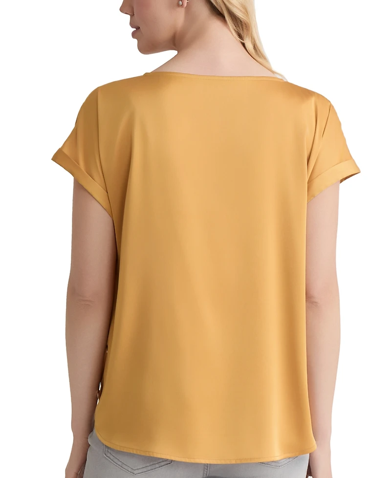 Jones New York Petite Hammered Satin Button-Trim Blouse