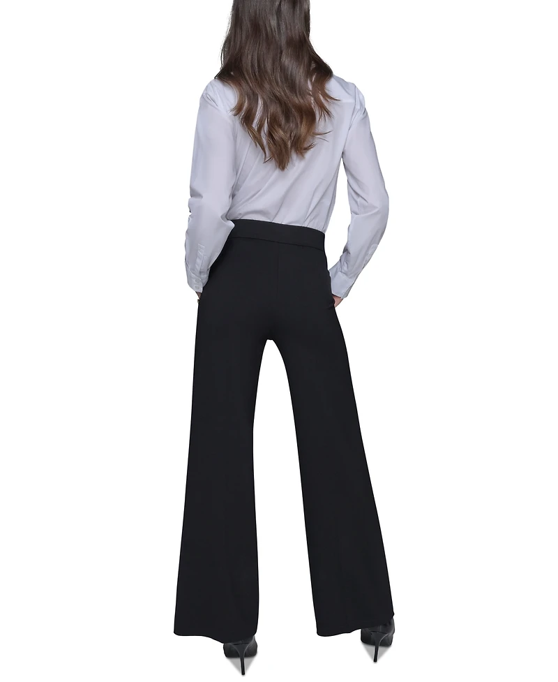 Karl Lagerfeld Paris Women's Side-Button Wide-Leg Ponte Pants