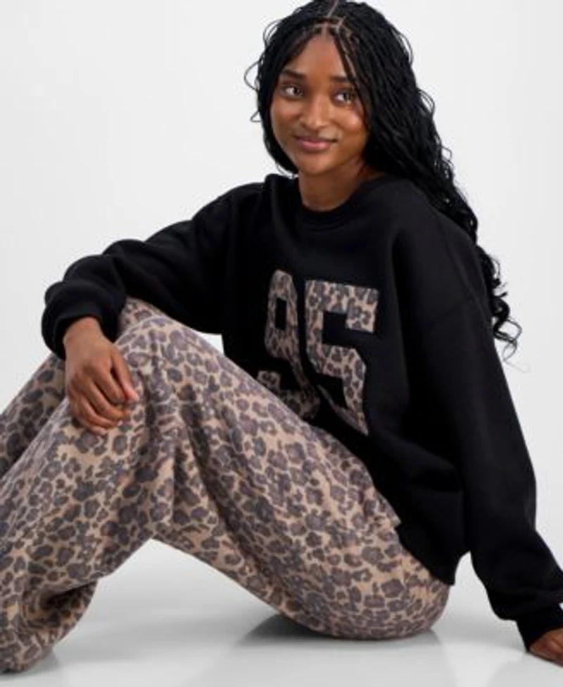Madden Girl Juniors Varsity Sweatshirt Leopard Print Pants