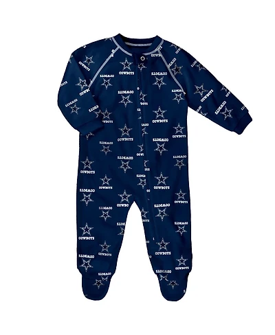Outerstuff Baby Boys and Girls Navy Dallas Cowboys Allover Print Raglan Full-Zip Sleeper