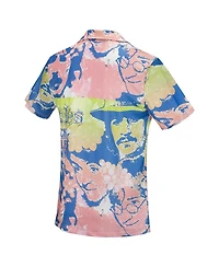 Section 119 Men's Pink the Beatles Portrait Mesh Button-Down Shirt