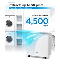 Black & Decker 4500 Sq. Ft. Dehumidifier with Built-In Drain Pump for Continuous Drainage, Energy Star, Digital, White