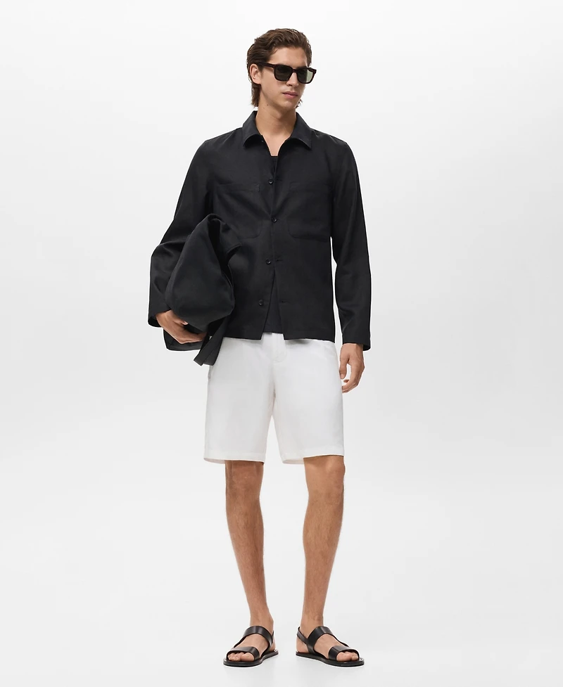 Mango Men's Elastic Waist Linen 9" Bermuda Shorts