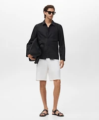 Mango Men's Elastic Waist Linen 9" Bermuda Shorts