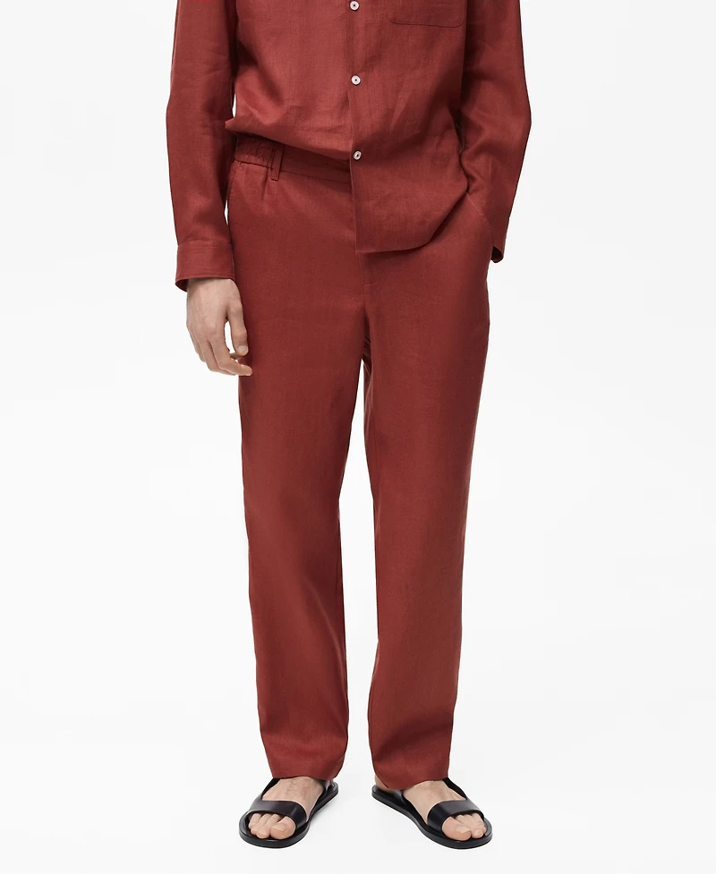 Mango Men's Elastic Waistband Linen Pants