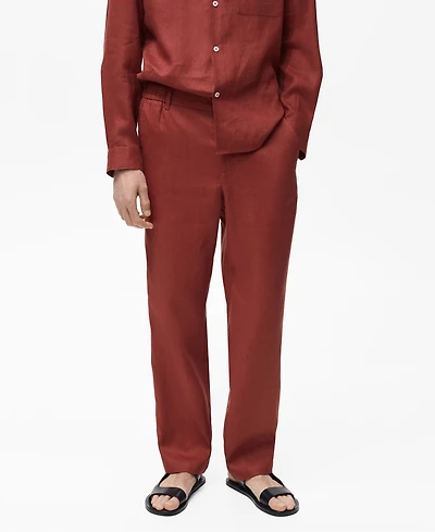 Mango Men's Elastic Waistband Linen Pants