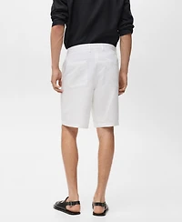 Mango Men's Elastic Waist Linen 9" Bermuda Shorts