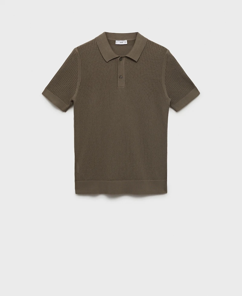 Mango Men's Openwork Knitted Cotton Polo Shirt