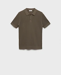 Mango Men's Openwork Knitted Cotton Polo Shirt