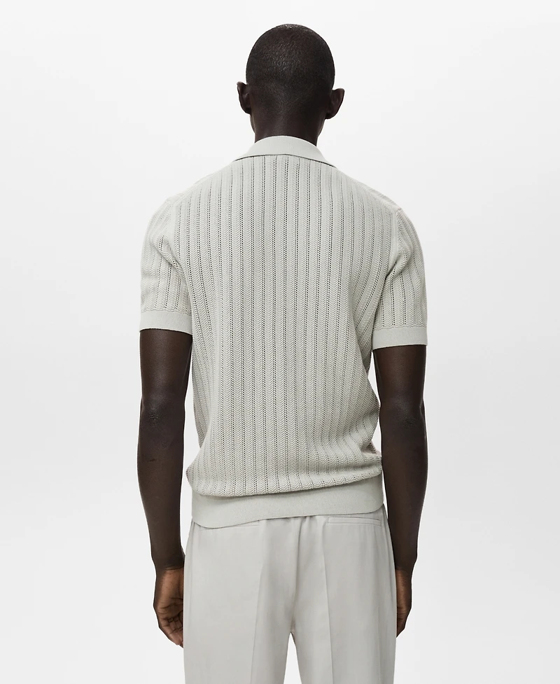 Mango Men's Fine-Knit Herringbone Polo Shirt