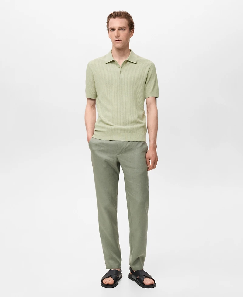 Mango Men's Ribbed Knit Polo Shirt
