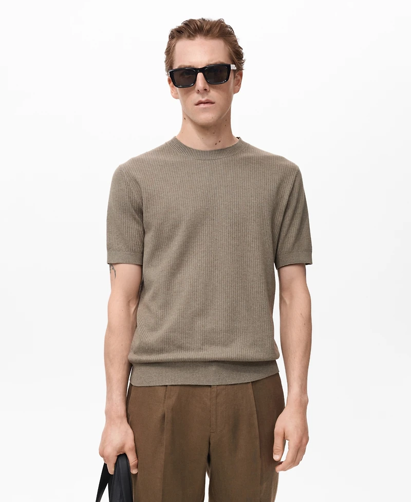 Mango Men's Ribbed Knit T-Shirt
