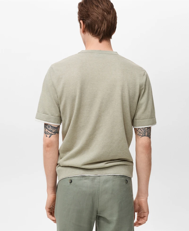 Mango Men's Contrasting Cotton-Blend T-Shirt