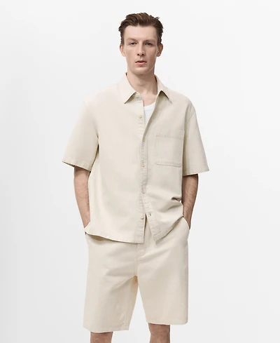 Mango Men's Short Sleeve Linen-Blend Shirt