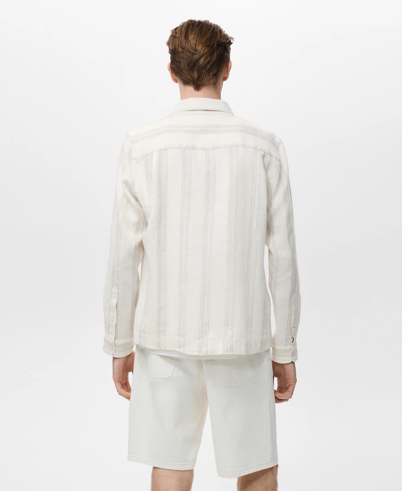 Mango Men's Striped Linen Overshirt