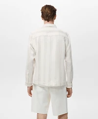 Mango Men's Striped Linen Overshirt