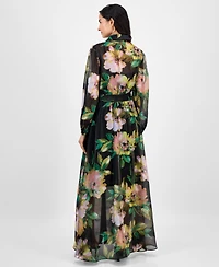 julia jordan Women's Floral Chiffon Maxi Shirtdress