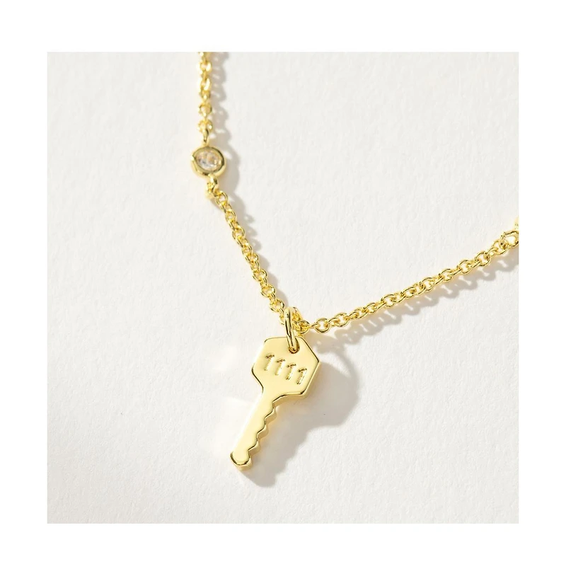 14K Gold-Plated Angel Number Key Necklace, 14" + 2" extender