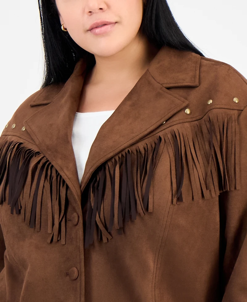 And Now This Trendy Plus Fringed Faux-Suede Jacket, Macy's Exclusive