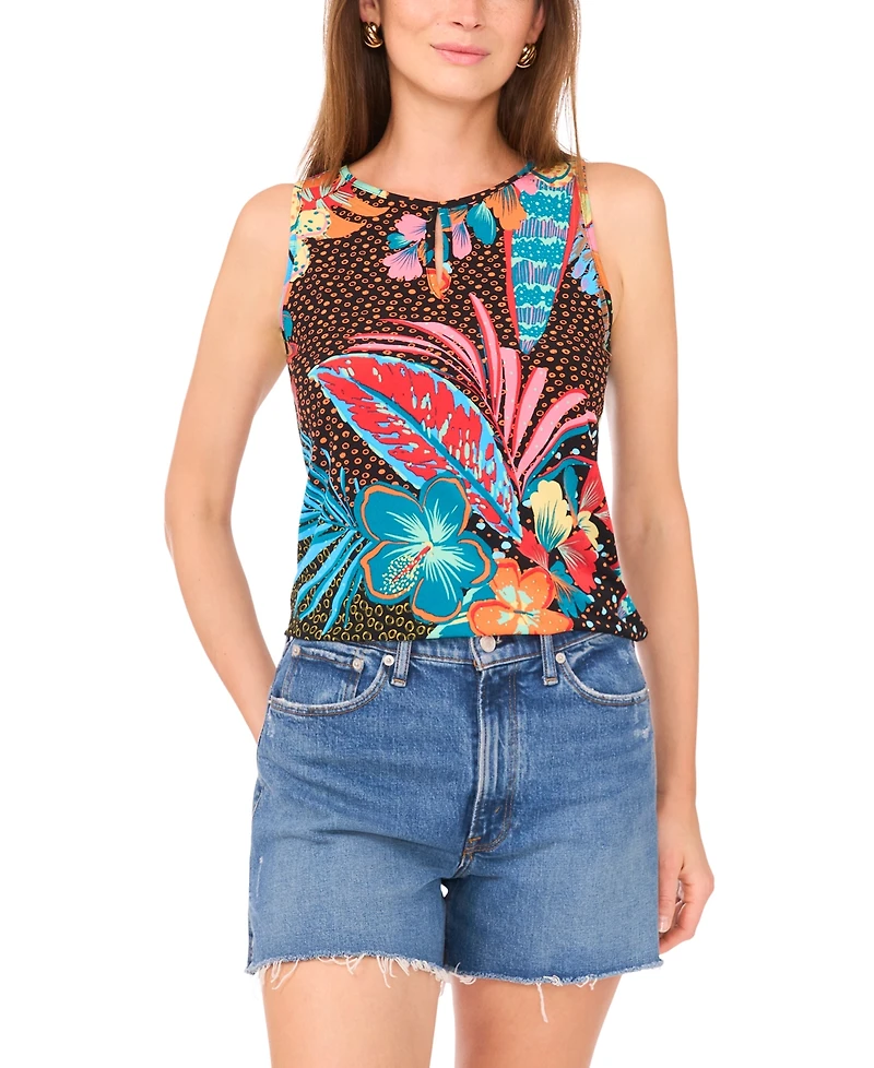 Vince Camuto Women's Printed Sleeveless Keyhole Top