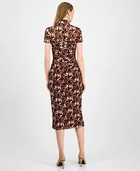 Bar Iii Women's Printed-Mesh Mock-Neck Midi Dress, Macy's Exclusive
