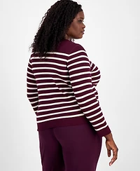 Tahari Asl Plus Scoop-Neck Striped Cardigan