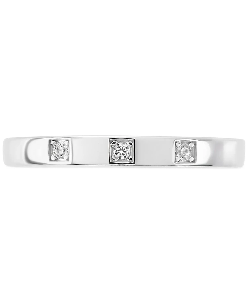 Pave Cubic Zirconia Triple Stone Ring in Sterling Silver