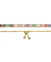Rachel Glauber 14K Gold Plated with Multi-Colored Cubic Zirconia Adjustable Bolo Clasp Bracelet