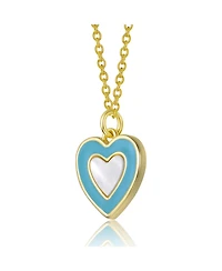 14K Gold-Plated with Mother-of-Pearl & Sky Blue Enamel Inlay Heart Pendant Necklace
