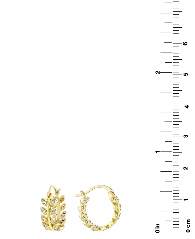 Pave Leaf Small Hoop Earrings in 18k Gold-Plated Sterling Silver, 0.5"