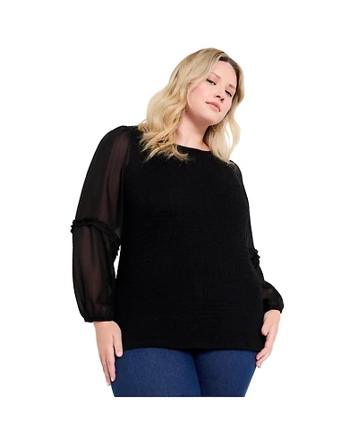 June + Vie Women's June + Vie Puff-Sleeve Smocked Blouse
