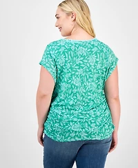 Democracy Trendy Plus Printed Side-Shirred Cap-Sleeve Top