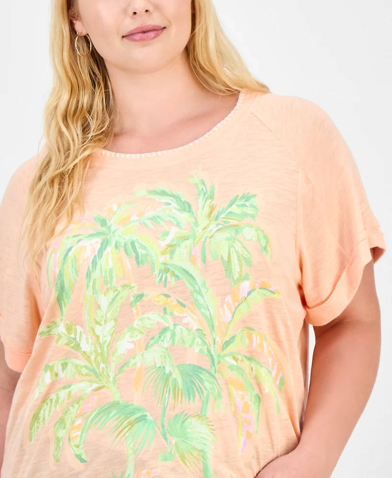 Democracy Trendy Plus Short-Sleeve Rolled-Cuff Graphic Tee