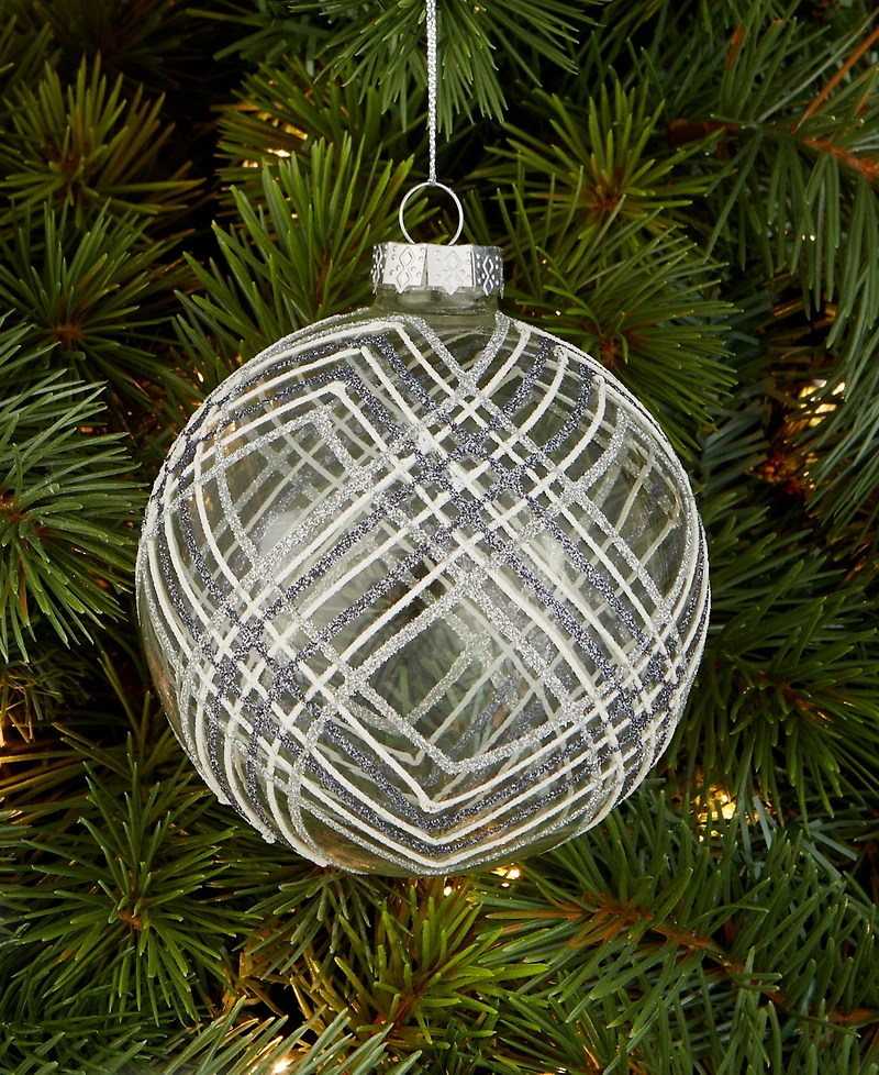 Holiday Lane Iced Delight Clear Stripe Ball Ornament, Macy's Exclusive