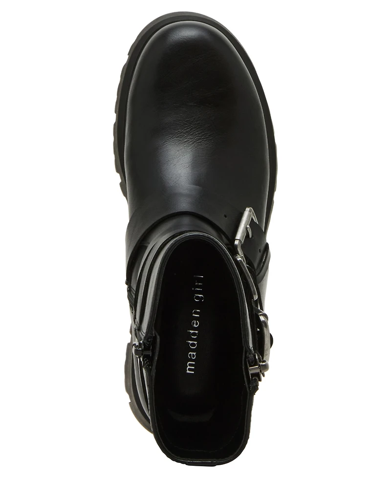 Madden Girl Women's Mally Moto Buckle Lug Sole Boots