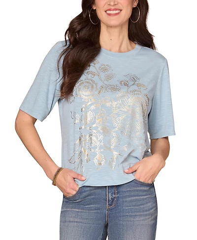 Democracy Petite Metallic Graphic Top