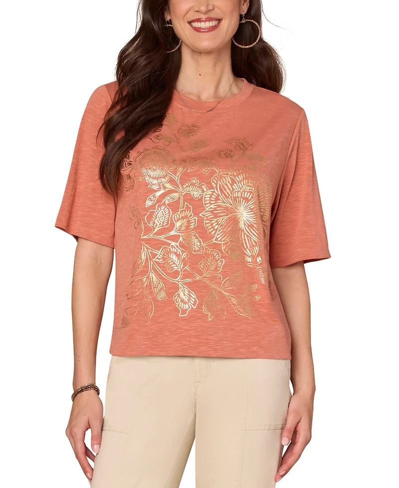 Democracy Petite Metallic Graphic Top