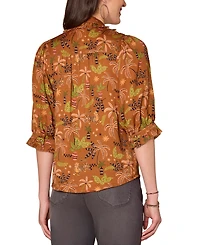 Democracy Petite Printed Ruffled Pintucked Top