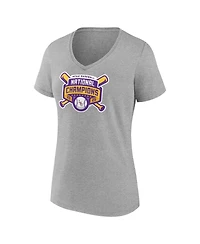 Fanatics Women's Heather Gray Lsu Tigers 2025 Ncaa Baseball Men's College World Series Champions Logo V-Neck T-Shirt