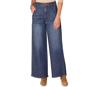 Democracy Petite "Ab"solution Skyrise Tulip-Hem Wide-Leg Jeans