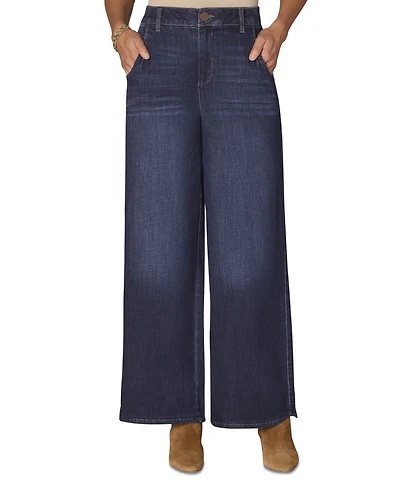 Democracy Petite "Ab"solution Skyrise Tulip-Hem Wide-Leg Jeans