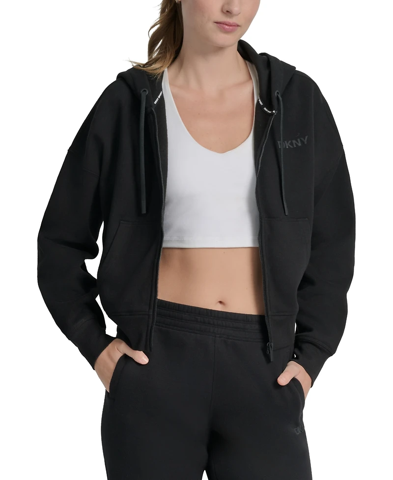 Dkny Women's Silicone Logo Full-Zip Hoodie