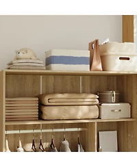 Modern high-quality natural wood color sliding door wardrobe, made of wood, with hanging clothes pole